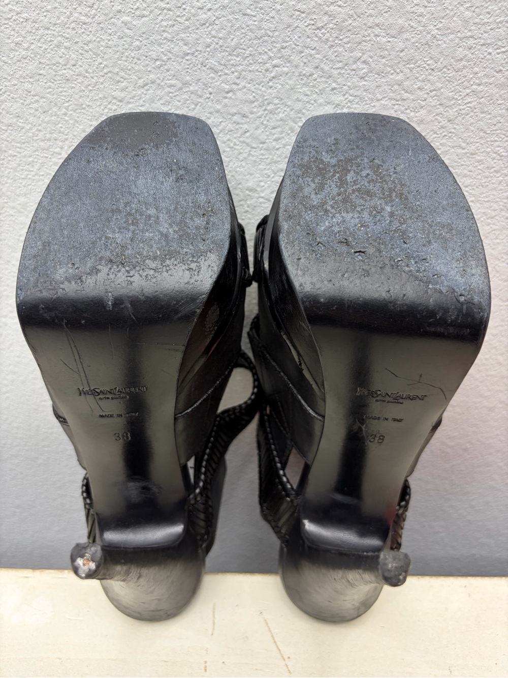 YSL Yves Saint Laurent Black Leather Rive Gauche SlingBack Heels Size 38 - Picture 5 of 7
